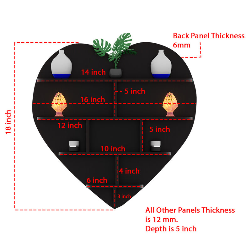 Heart Shape Walnut Wooden Wall Display Shelf