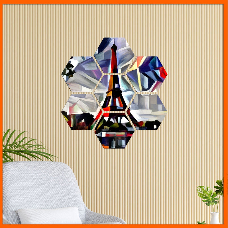 DecorGlance Hexagonal painting Patch Art Eiffel Tower Hexagonal Canvas Wall Painting - 7pcs