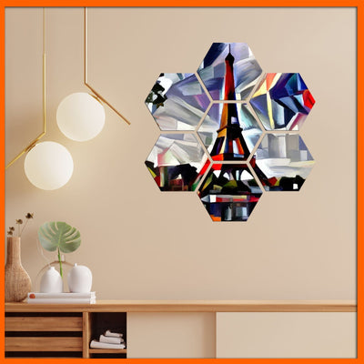 DecorGlance Hexagonal painting Patch Art Eiffel Tower Hexagonal Canvas Wall Painting - 7pcs