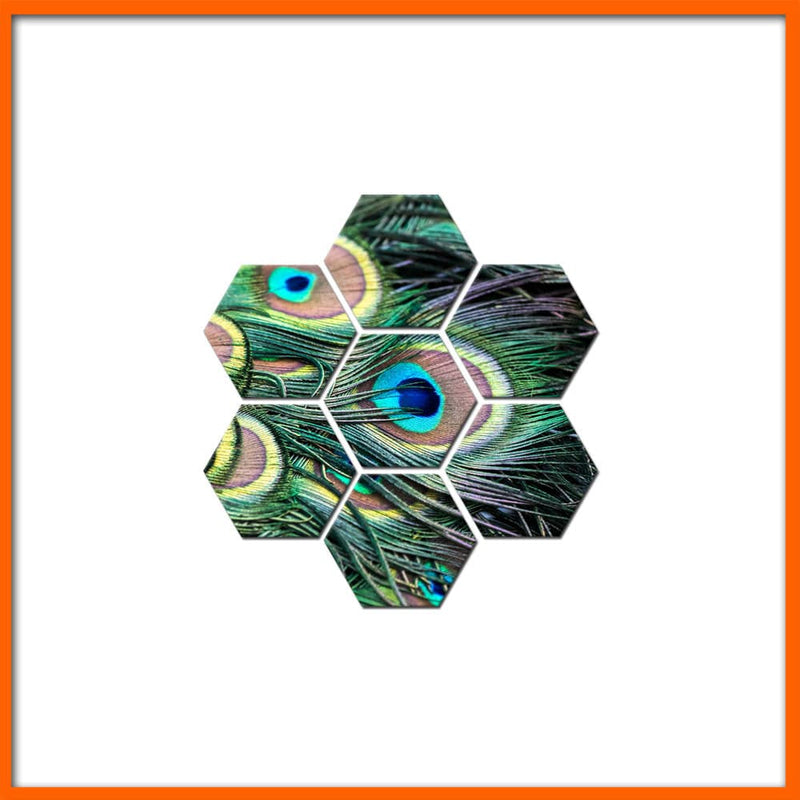 DecorGlance Hexagonal painting Peacock Feather Hexagonal Canvas Wall Painting - 7pcs