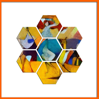 DecorGlance Hexagonal painting Picasso Painting Hexagonal Canvas Wall Painting - 7pcs
