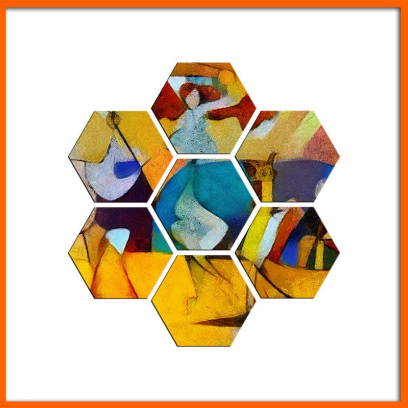 DecorGlance Hexagonal painting Picasso Painting Hexagonal Canvas Wall Painting - 7pcs