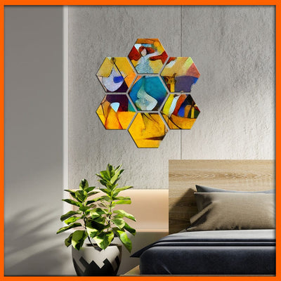 DecorGlance Hexagonal painting Picasso Painting Hexagonal Canvas Wall Painting - 7pcs