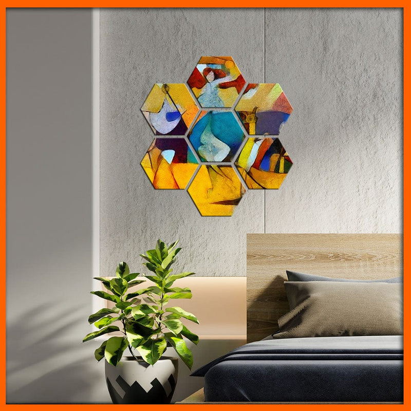 DecorGlance Hexagonal painting Picasso Painting Hexagonal Canvas Wall Painting - 7pcs