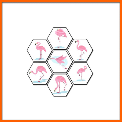 DecorGlance Hexagonal painting Pink Flamingos Hexagonal Canvas Wall Painting - 7pcs