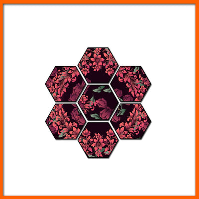 DecorGlance Hexagonal painting Pink Flower Hexagonal Canvas Wall Painting - 7pcs