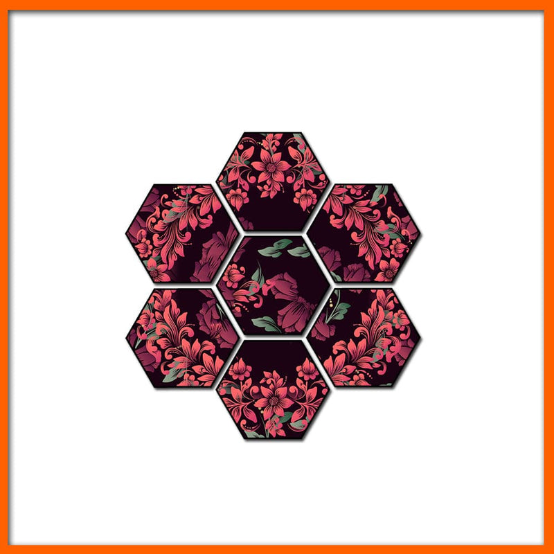 DecorGlance Hexagonal painting Pink Flower Hexagonal Canvas Wall Painting - 7pcs
