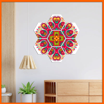 DecorGlance Hexagonal painting Red Flower Pattern Hexagonal Canvas Wall Painting - 7 pcs