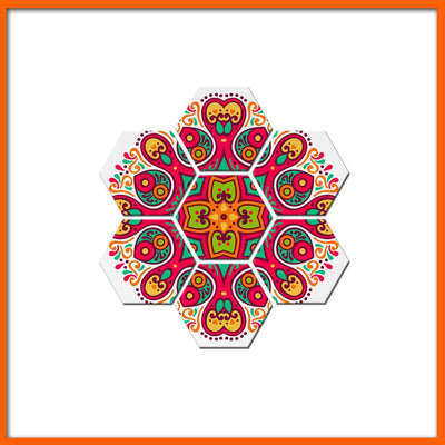 DecorGlance Hexagonal painting Red Flower Pattern Hexagonal Canvas Wall Painting - 7 pcs