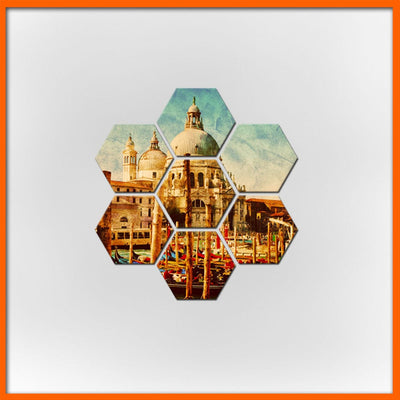 DecorGlance Hexagonal painting Retro Vintage Hexagonal Canvas Wall Painting - 7pcs