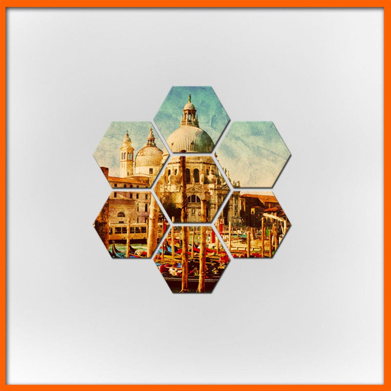 DecorGlance Hexagonal painting Retro Vintage Hexagonal Canvas Wall Painting - 7pcs