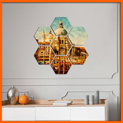 DecorGlance Hexagonal painting Retro Vintage Hexagonal Canvas Wall Painting - 7pcs