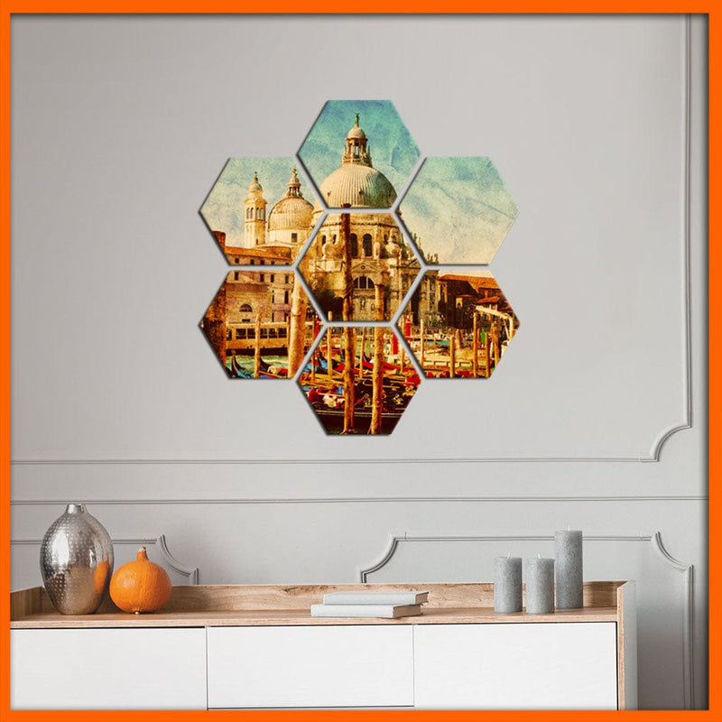 DecorGlance Hexagonal painting Retro Vintage Hexagonal Canvas Wall Painting - 7pcs