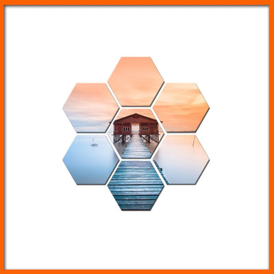 DecorGlance Hexagonal painting Seaside Bridge In Sunset Hexagonal Canvas Wall Painting - 7pcs