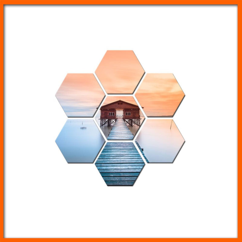 DecorGlance Hexagonal painting Seaside Bridge In Sunset Hexagonal Canvas Wall Painting - 7pcs