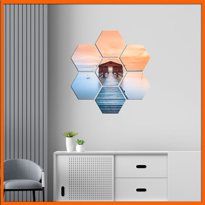 DecorGlance Hexagonal painting Seaside Bridge In Sunset Hexagonal Canvas Wall Painting - 7pcs