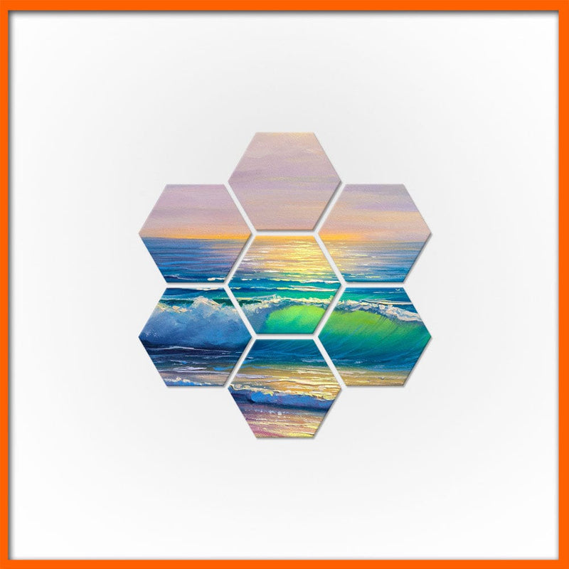 DecorGlance Hexagonal painting Sunset Sky & Waves Hexagonal Canvas Wall Painting - 7pcs