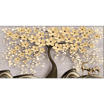 DECORGLANCE Home & Garden > Decor > Artwork > Posters, Prints, & Visual Artwork Beautiful Tree With Golden Flower Canvas Wall Painting
