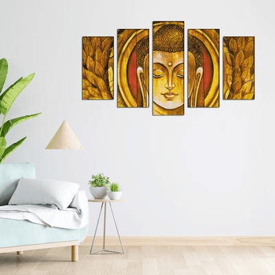 DECORGLANCE Home & Garden > Decor > Artwork > Posters, Prints, & Visual Artwork Golden Buddha Canvas Wall Painting- With 5 Frame