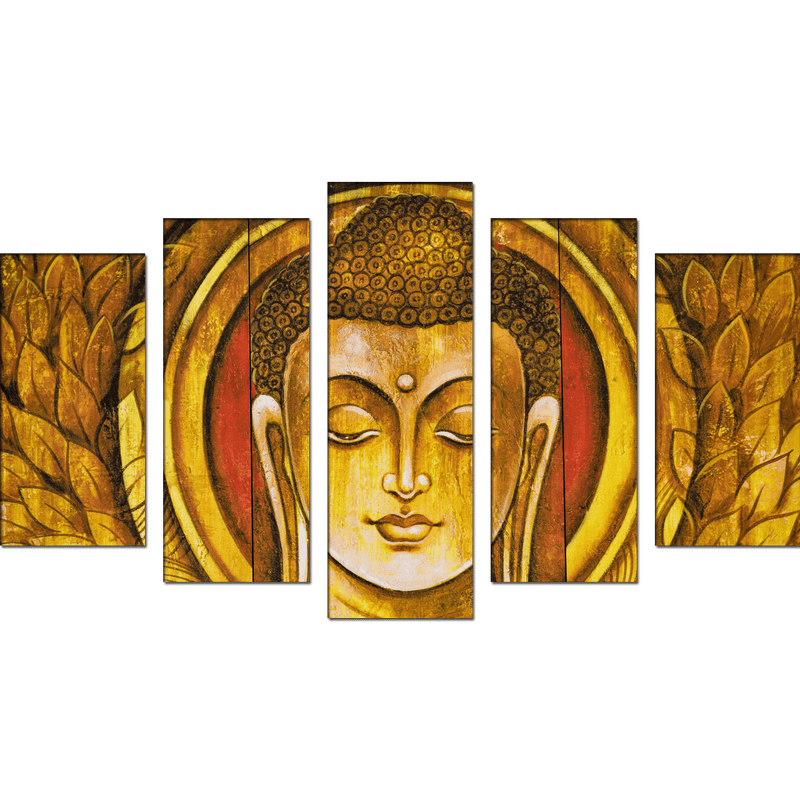 DECORGLANCE Home & Garden > Decor > Artwork > Posters, Prints, & Visual Artwork Golden Buddha Canvas Wall Painting- With 5 Frame