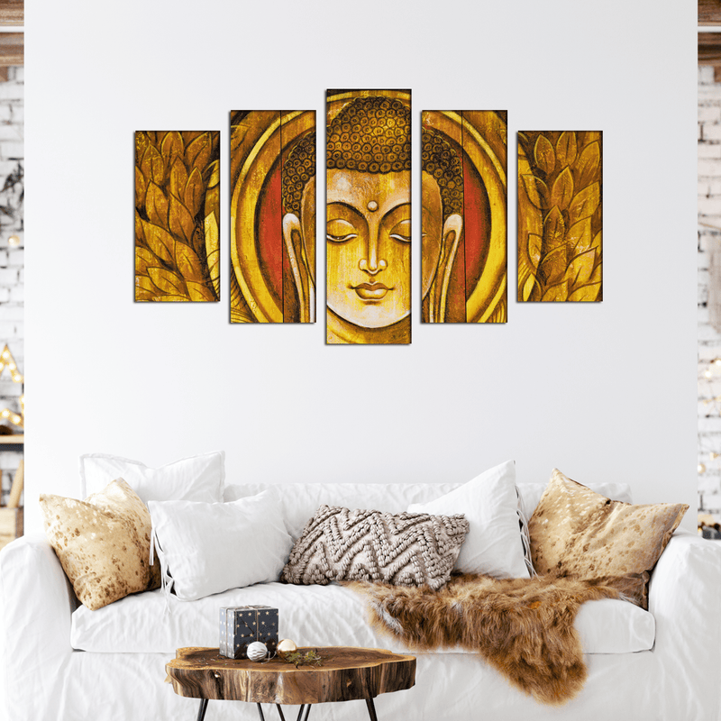 DECORGLANCE Home & Garden > Decor > Artwork > Posters, Prints, & Visual Artwork Golden Buddha Canvas Wall Painting- With 5 Frame