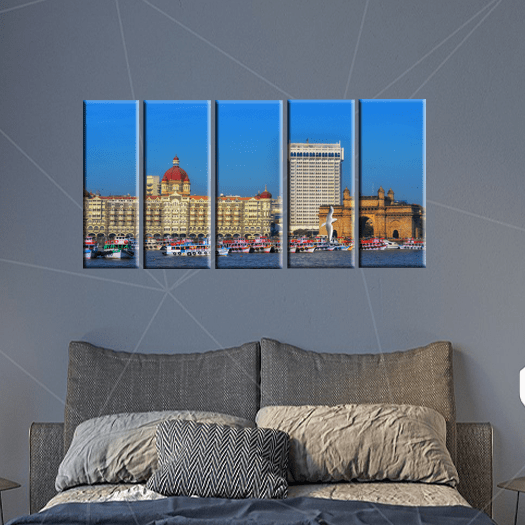 decorglance Home & Garden > Decor > Artwork > Posters, Prints, & Visual Artwork Panel Painitngs Panoramic View Of Hotel Taj Canvas Wall Painting- With 5 Panel