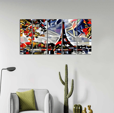 decorglance Home & Garden > Decor > Artwork > Posters, Prints, & Visual Artwork Panel Paintings Patch Art Eiffel Tower Canvas Wall Painting - With 5 Panel