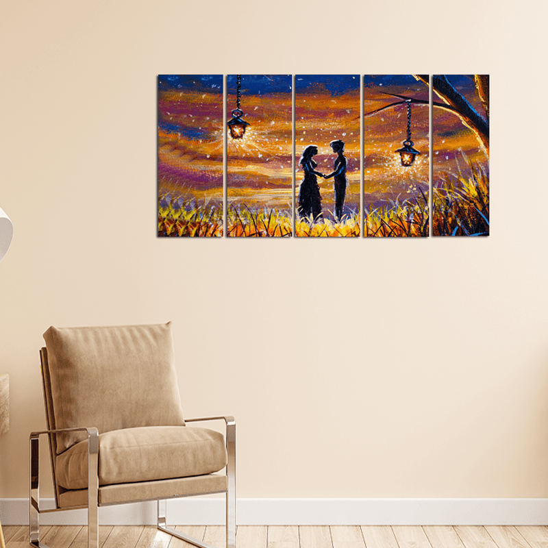 decorglance Home & Garden > Decor > Artwork > Posters, Prints, & Visual Artwork Panel Paintings Romantic Love Couple in Forest Canvas Painting - With 5 Panel