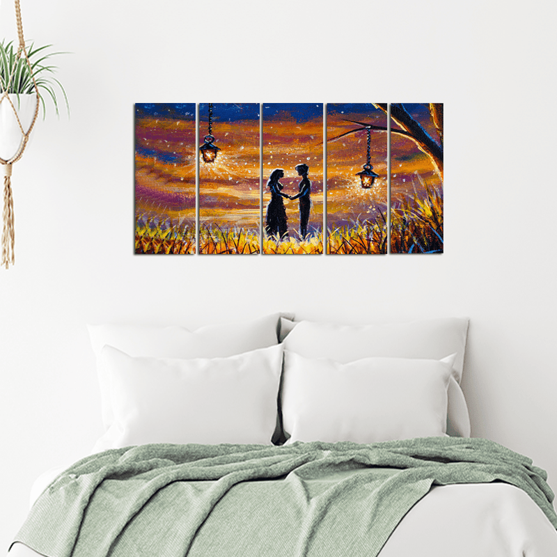 decorglance Home & Garden > Decor > Artwork > Posters, Prints, & Visual Artwork Panel Paintings Romantic Love Couple in Forest Canvas Painting - With 5 Panel