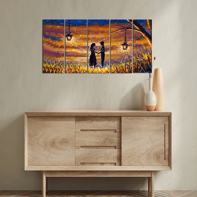 decorglance Home & Garden > Decor > Artwork > Posters, Prints, & Visual Artwork Panel Paintings Romantic Love Couple in Forest Canvas Painting - With 5 Panel