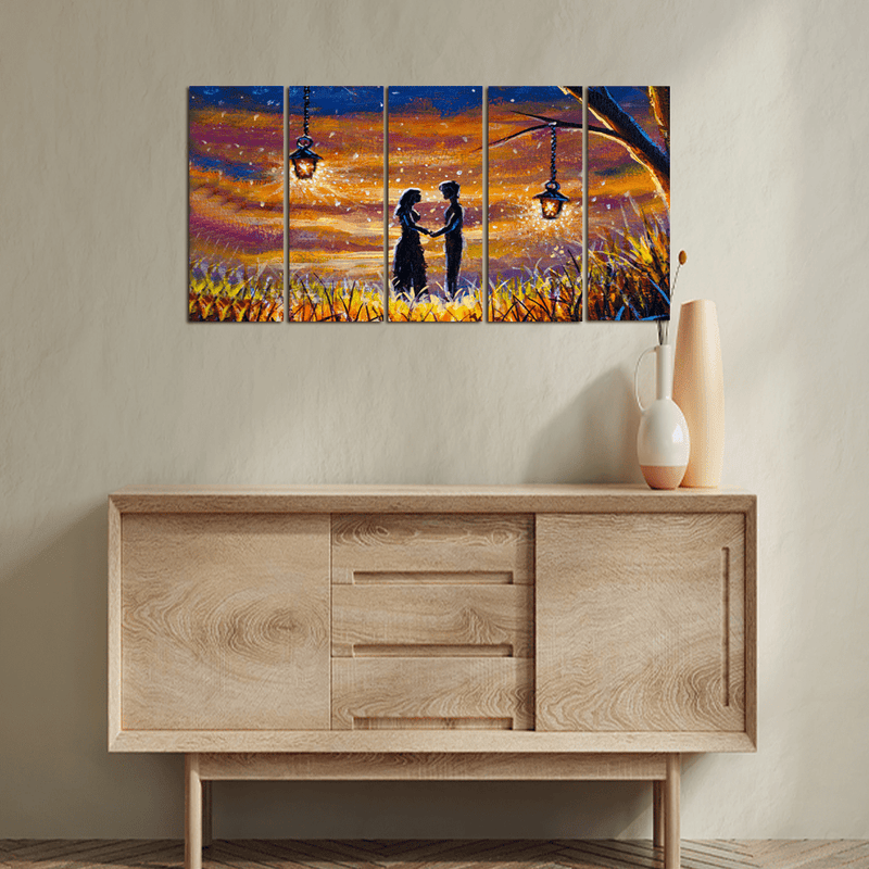 decorglance Home & Garden > Decor > Artwork > Posters, Prints, & Visual Artwork Panel Paintings Romantic Love Couple in Forest Canvas Painting - With 5 Panel