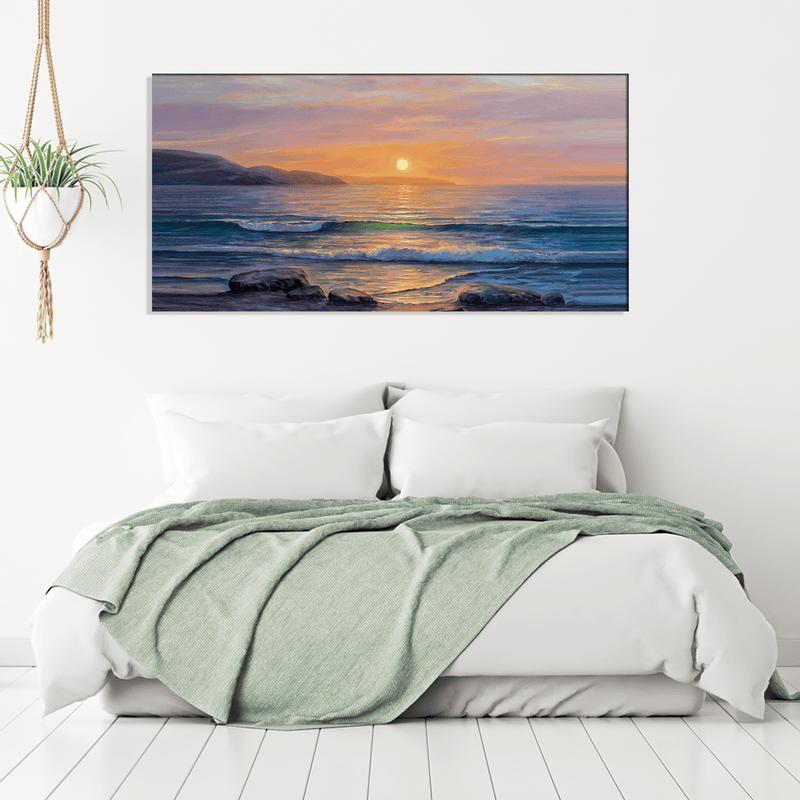DECORGLANCE Home & Garden > Decor > Artwork > Posters, Prints, & Visual Artwork Sea Side Sunrise View Canvas Wall Painting