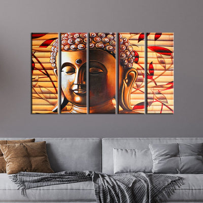 decorglance Home & Garden > Decor > Artwork > Posters, Prints, & Visual Artwork Panel Painting Spiritual Buddha Wood Framed Canvas Wall Painting- With 5 Frames