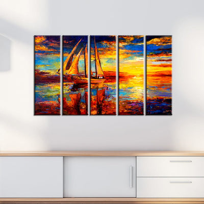 decorglance Home & Garden > Decor > Artwork > Posters, Prints, & Visual Artwork Panel Painting Sunset Abstract Canvas Wall Painting- With 5 Frames