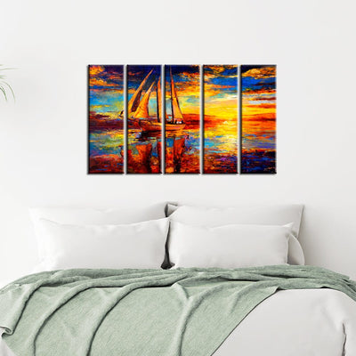 decorglance Home & Garden > Decor > Artwork > Posters, Prints, & Visual Artwork Panel Painting Sunset Abstract Canvas Wall Painting- With 5 Frames