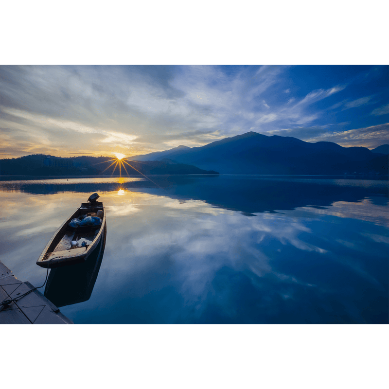 DECORGLANCE Home & Garden > Decor > Artwork > Posters, Prints, & Visual Artwork Sunset And Boat Wallpaper