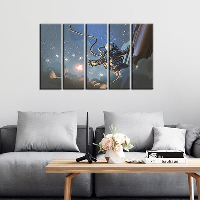 decorglance Home & Garden > Decor > Artwork > Posters, Prints, & Visual Artwork Panel Painting The Astronaut Catching The Glowing Butterflies Canvas Wall Painting- With 5 Frames