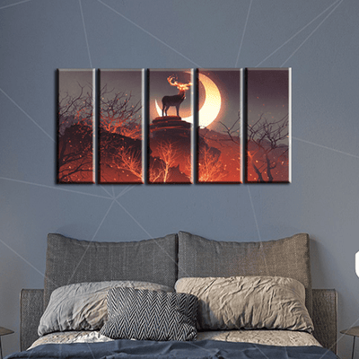 decorglance Home & Garden > Decor > Artwork > Posters, Prints, & Visual Artwork Panel Paintings The Deer Standing in Forest Canvas Wall Painting - With 5 Panel