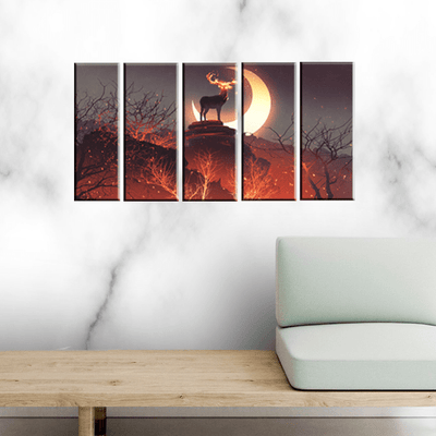 decorglance Home & Garden > Decor > Artwork > Posters, Prints, & Visual Artwork Panel Paintings The Deer Standing in Forest Canvas Wall Painting - With 5 Panel