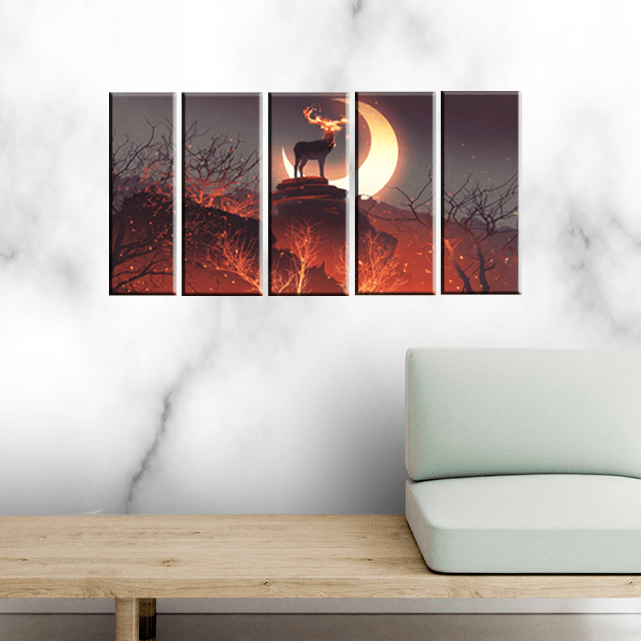 decorglance Home & Garden > Decor > Artwork > Posters, Prints, & Visual Artwork Panel Paintings The Deer Standing in Forest Canvas Wall Painting - With 5 Panel