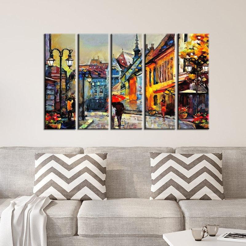 decorglance Home & Garden > Decor > Artwork > Posters, Prints, & Visual Artwork Panel Painting Town Street Artistic View Canvas Wall Painting- With 5 Frames