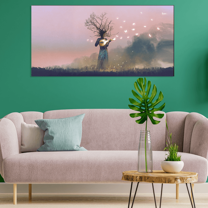 DECORGLANCE Home & Garden > Decor > Artwork > Posters, Prints, & Visual Artwork Tree Playing Music Aesthetic Canvas Wall Painting