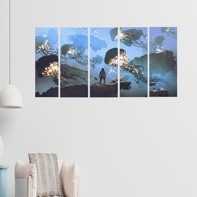 decorglance Home & Garden > Decor > Artwork > Posters, Prints, & Visual Artwork Panel Paintings Underwater Jelly Fish View Canvas Wall Painting - With 5 Panel