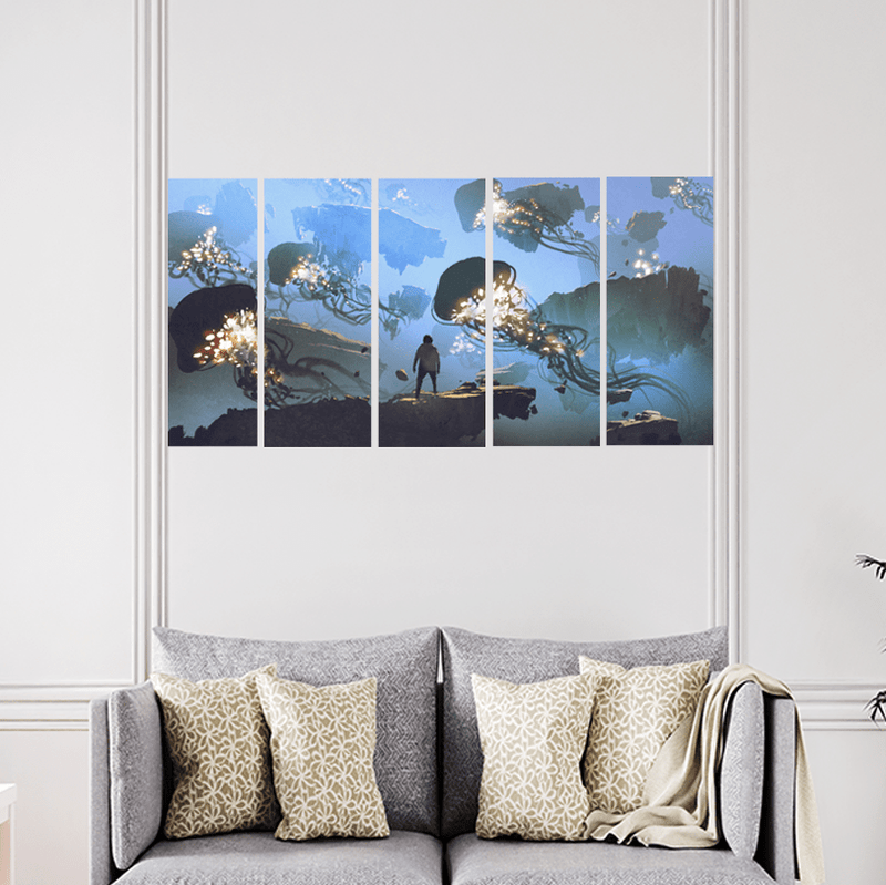 decorglance Home & Garden > Decor > Artwork > Posters, Prints, & Visual Artwork Panel Paintings Underwater Jelly Fish View Canvas Wall Painting - With 5 Panel