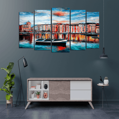 decorglance Home & Garden > Decor > Artwork > Posters, Prints, & Visual Artwork Panel Paintings Venice Beautiful Scenery Canvas Printed Wall Painting- With 5 Panel