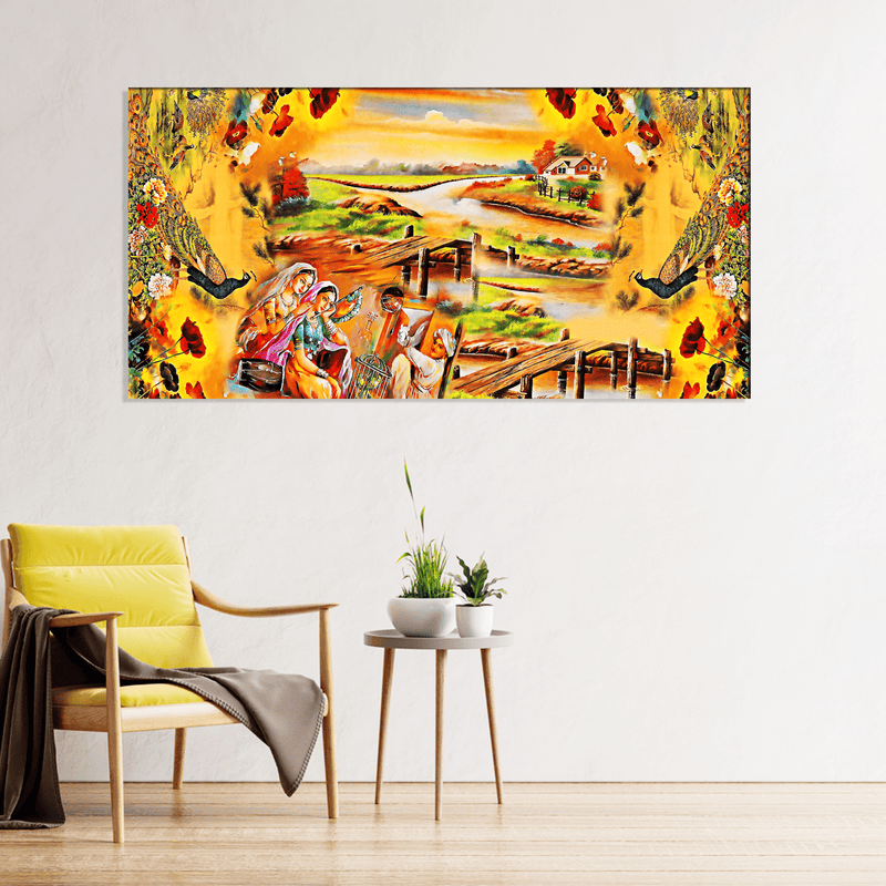 DECORGLANCE Home & Garden > Decor > Artwork > Posters, Prints, & Visual Artwork Village Madhubani Canvas Wall Painting