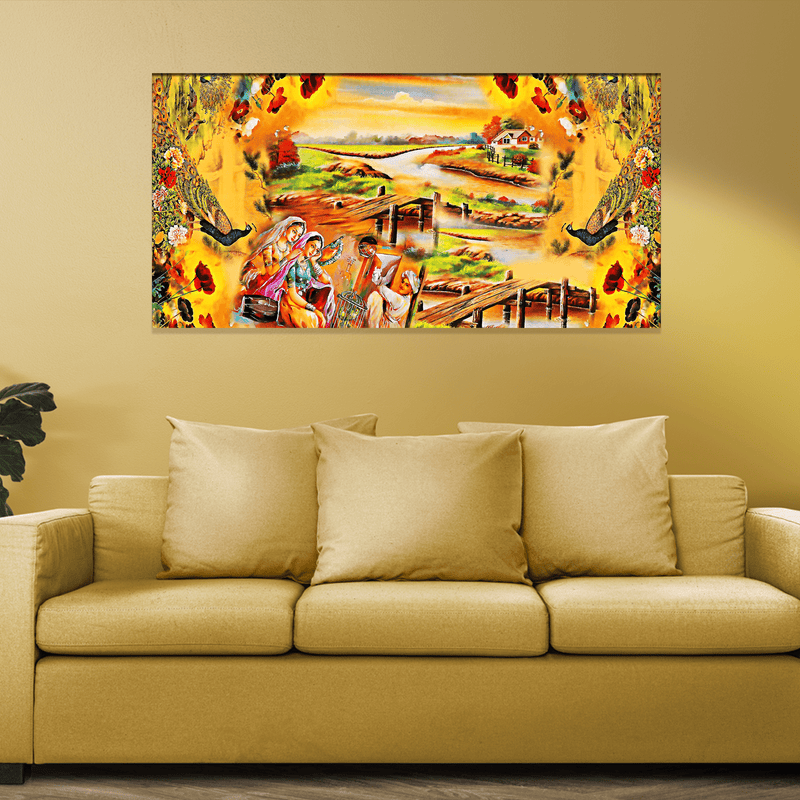 DECORGLANCE Home & Garden > Decor > Artwork > Posters, Prints, & Visual Artwork Village Madhubani Canvas Wall Painting