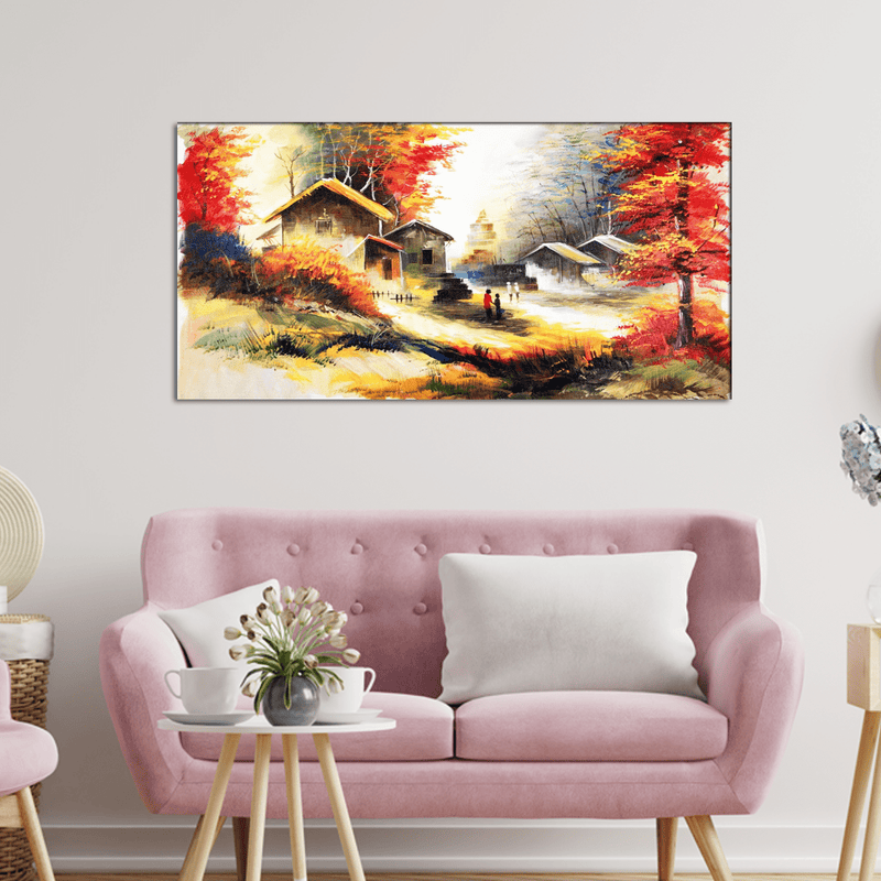 DECORGLANCE Home & Garden > Decor > Artwork > Posters, Prints, & Visual Artwork Village Scenery Abstract Art Canvas Wall Painting