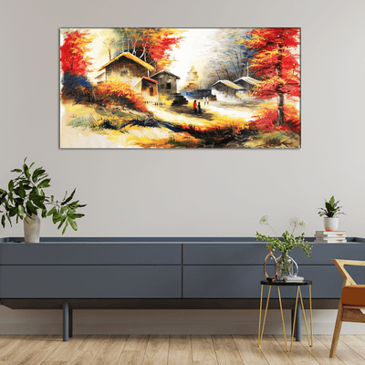 DECORGLANCE Home & Garden > Decor > Artwork > Posters, Prints, & Visual Artwork Village Scenery Abstract Art Canvas Wall Painting