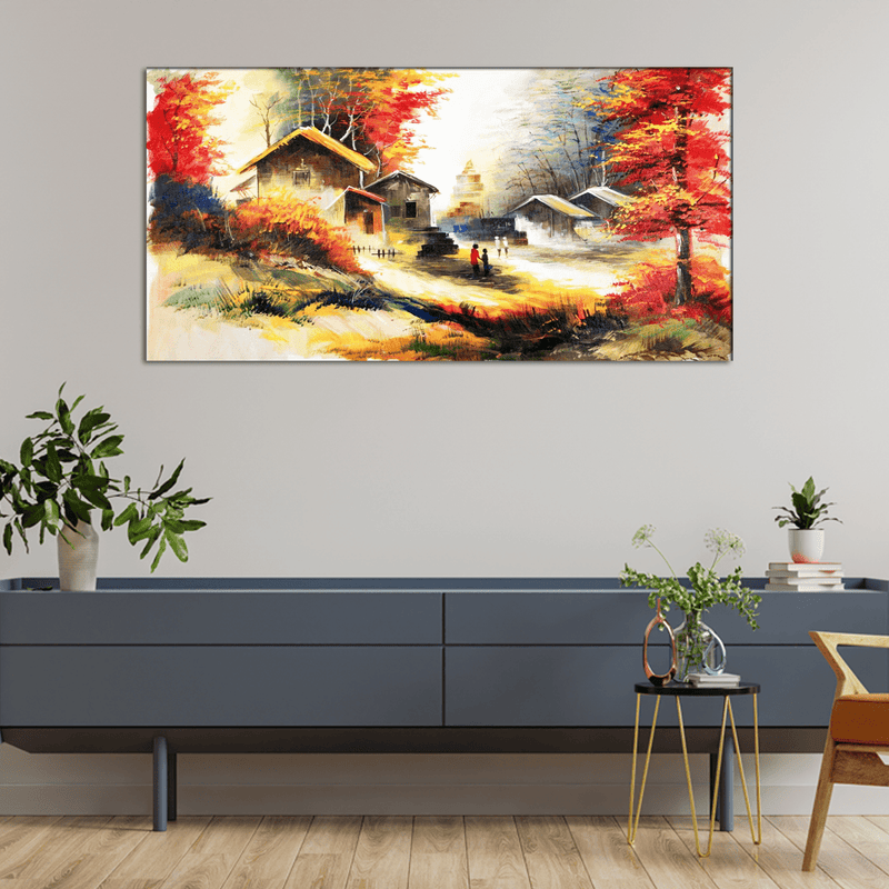 DECORGLANCE Home & Garden > Decor > Artwork > Posters, Prints, & Visual Artwork Village Scenery Abstract Art Canvas Wall Painting